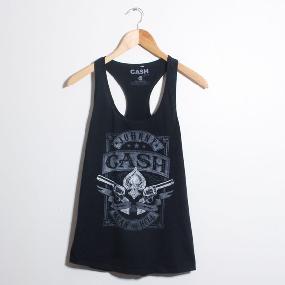 Johnny Cash Tank Top Womens Medium Black Mean As Hell - Picture 1 of 6
